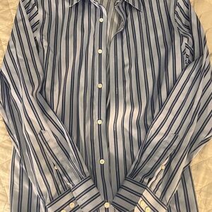 Banana Republic Navy and White Striped Dress Shirt